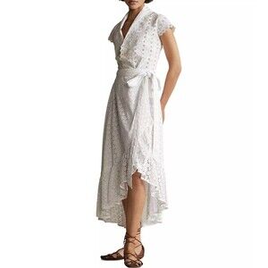 Polo Ralph Lauren Asymmetrical Eyelet Mid Skirt Ruffle Wrap Boho Summer Luxe 10